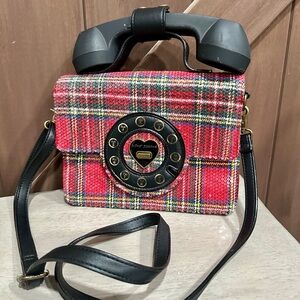 Betsey Johnson plaid answer me phone bag crossbody